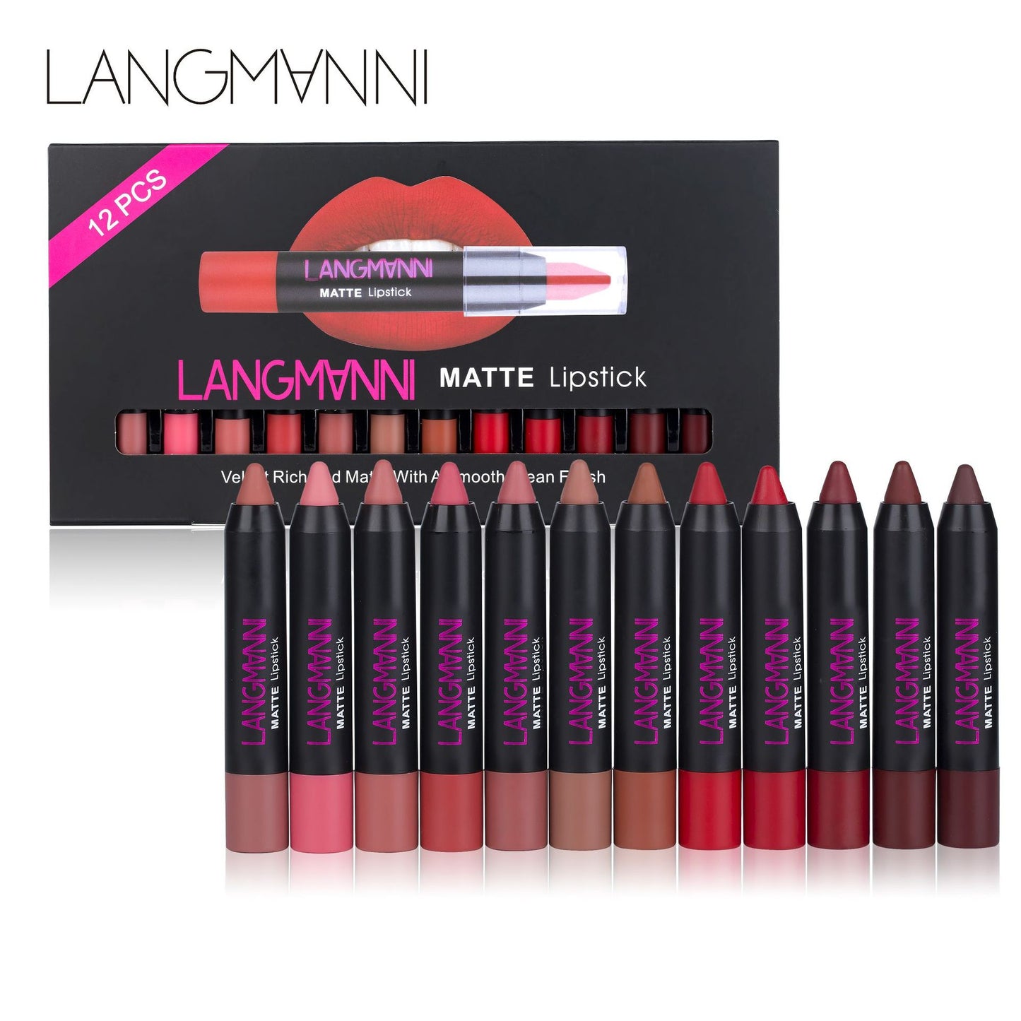 Langmanni 12 lipstick sets with matte lipstick lip gloss