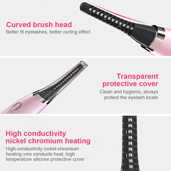 Heated Eyelash Curling Pen Curved Brush Head Product Features